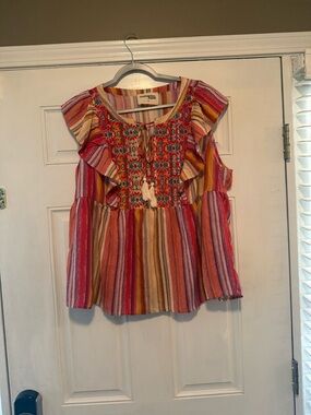 Savanna Jane Multicolor Striped Embroidered Blouse